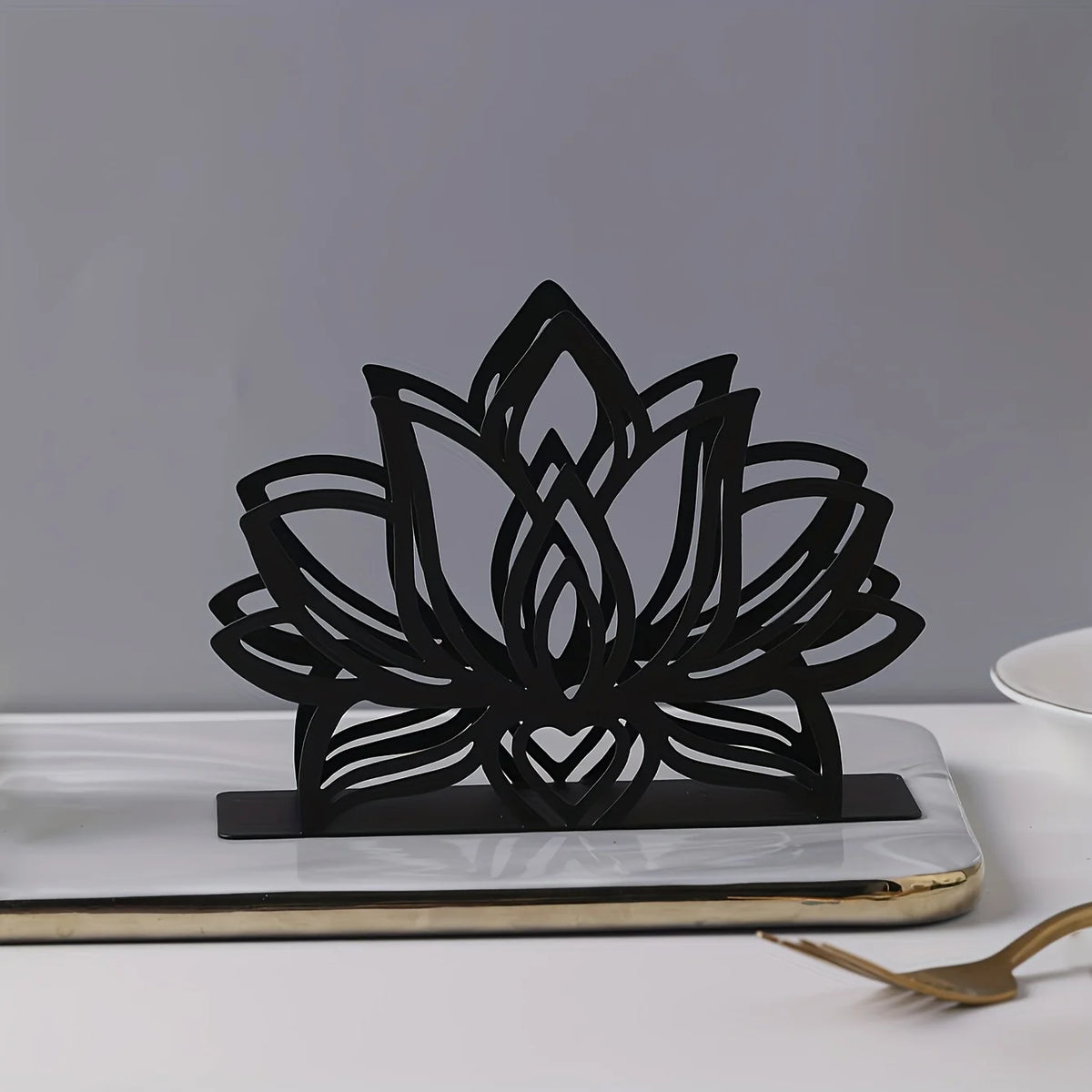 porte serviettes fleur lotus moderne noir blanc clips salle manger cuisine élégant métal utilisation