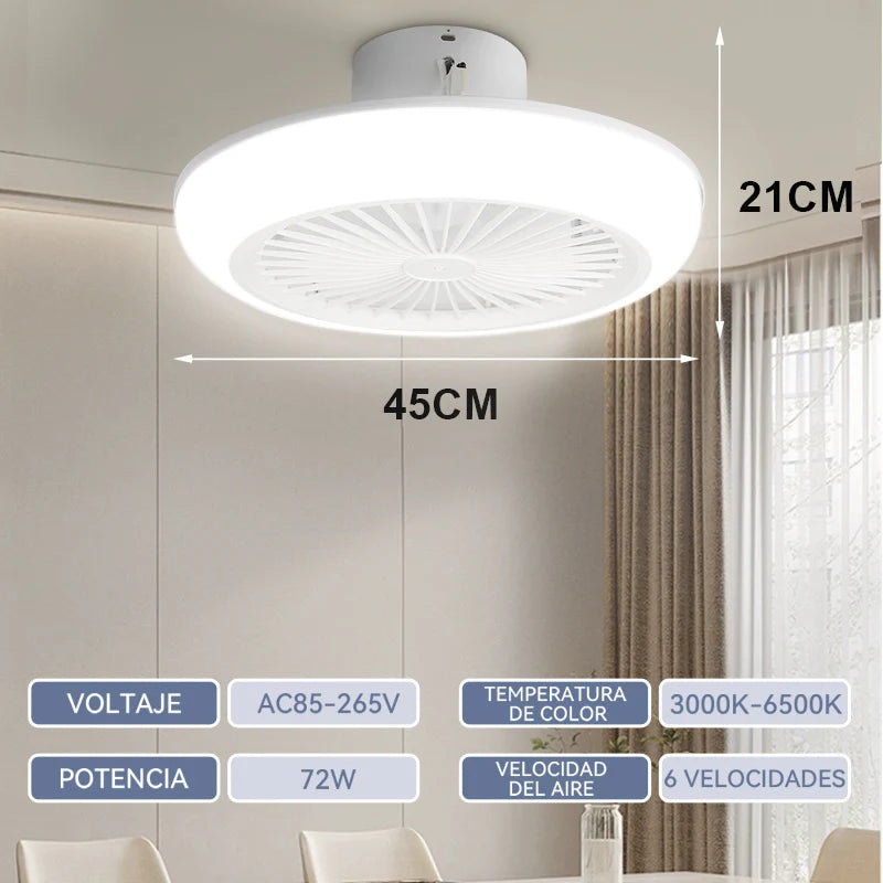 ventilateur lumière led moderne télécommande blanc grille ventilation adjustable