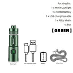 lampe torche rechargeable led noire argent verte compacte éclairage urgence camping voyage porte clés