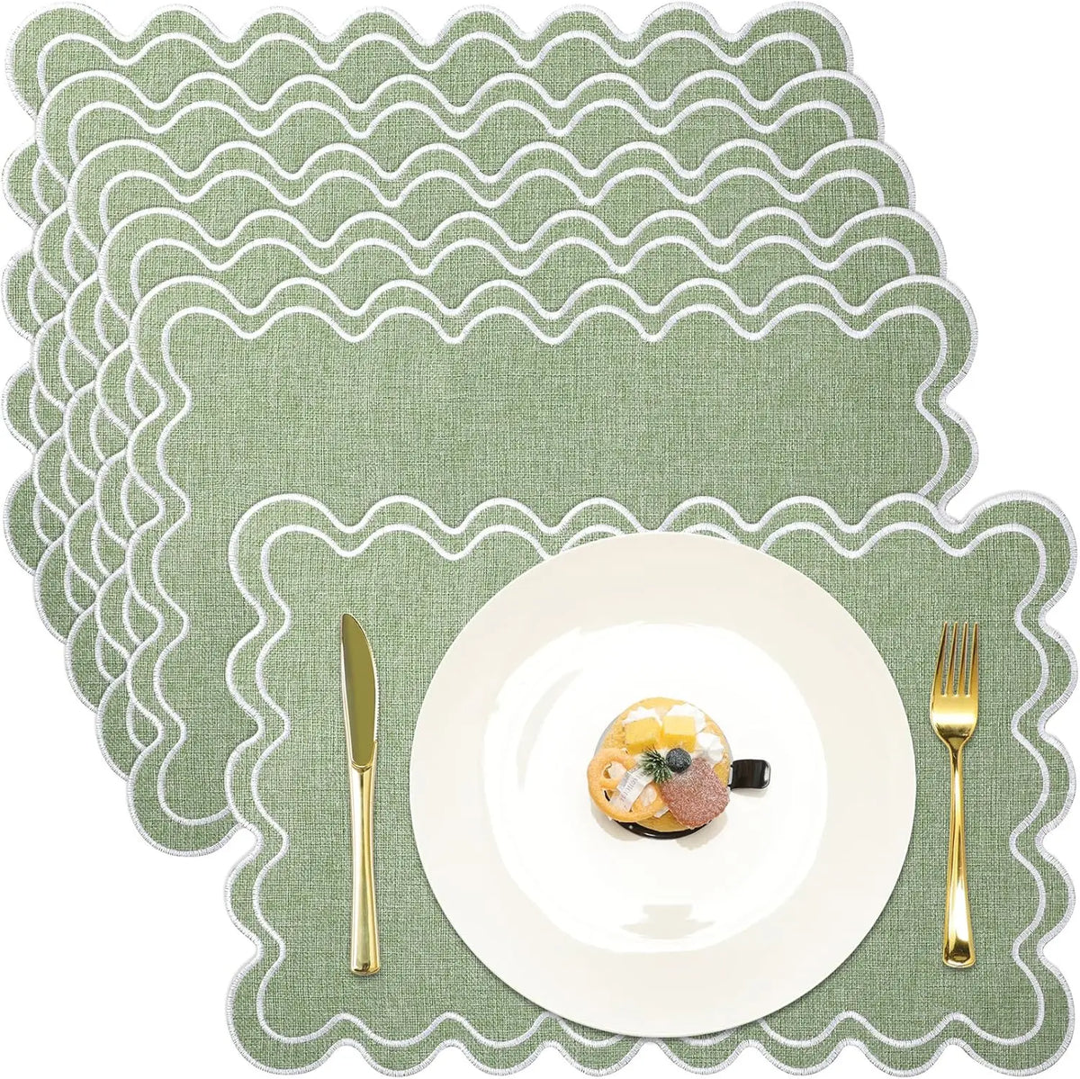 serviettes table vert clair motif ondulé tissu lin classique respectueux l'environnement 19x13 pouces