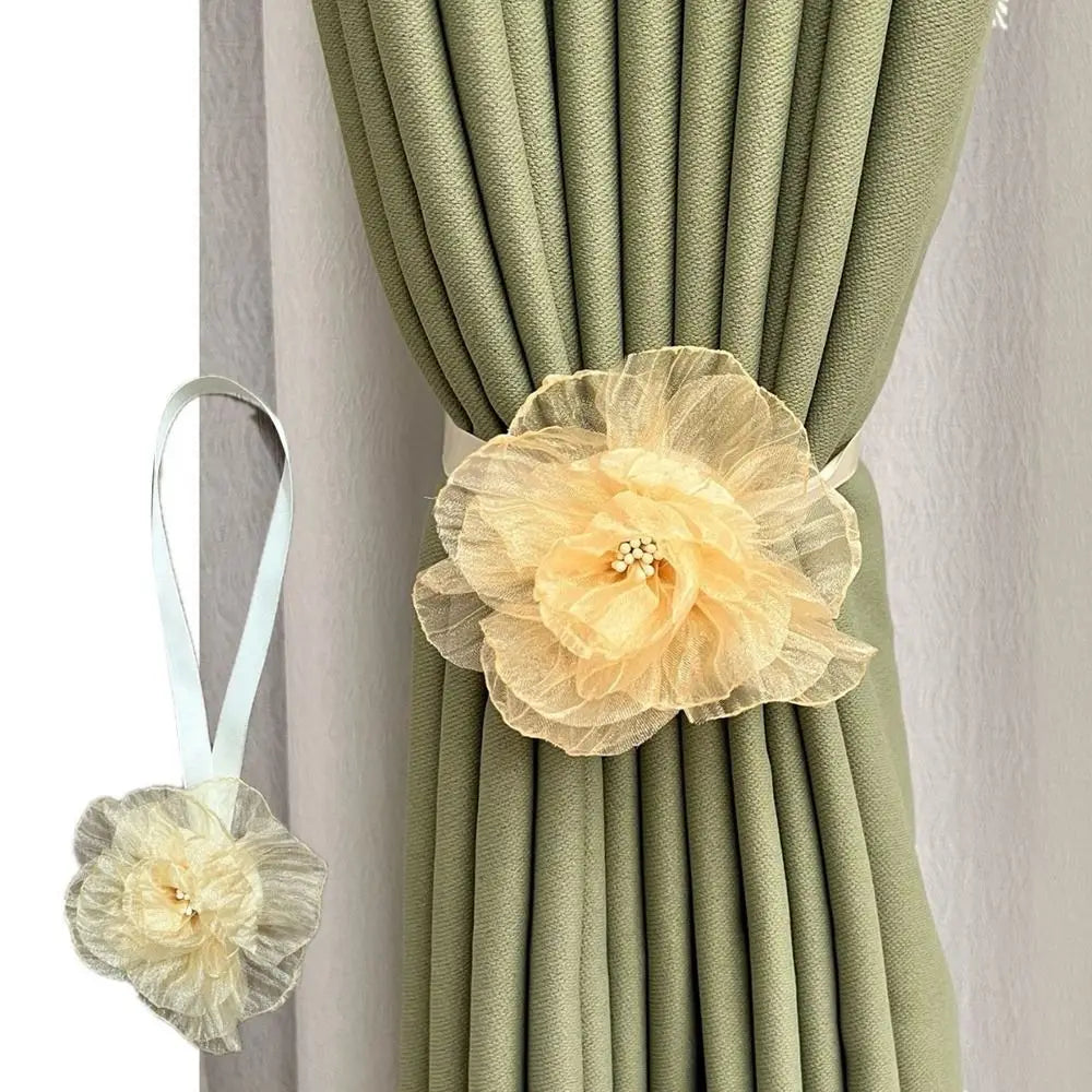 accessoires rideau fleurs artificielles couleurs multiples tissu coton plissé floral romantique fixations corde