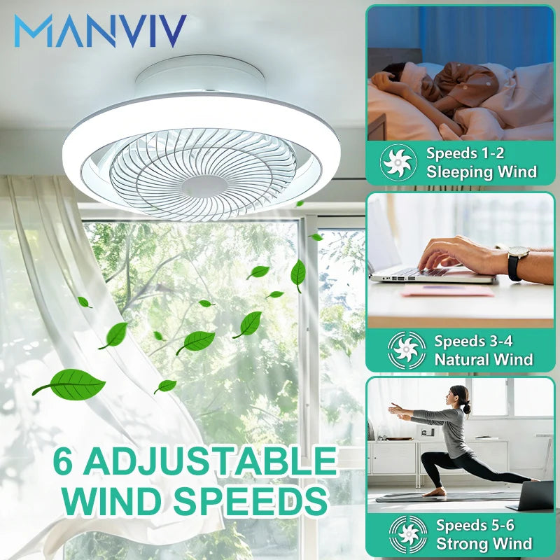 ventilateur moderne led blanc 360 degrés vitesses télécommande chambre salle manger