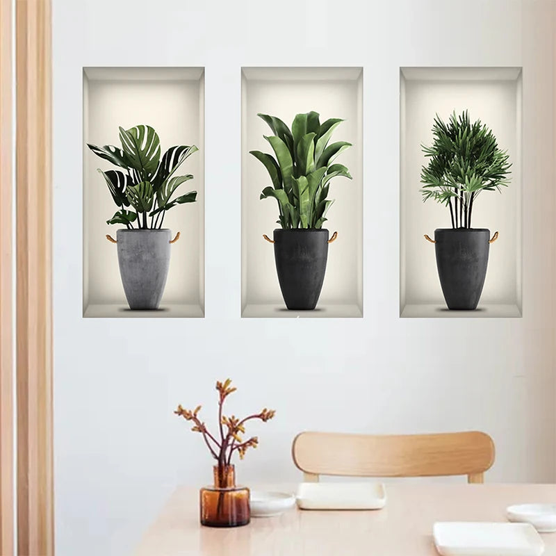 plantes artificielles vertes feuilles simples moderne décoration intérieure fond salon opaques set trois