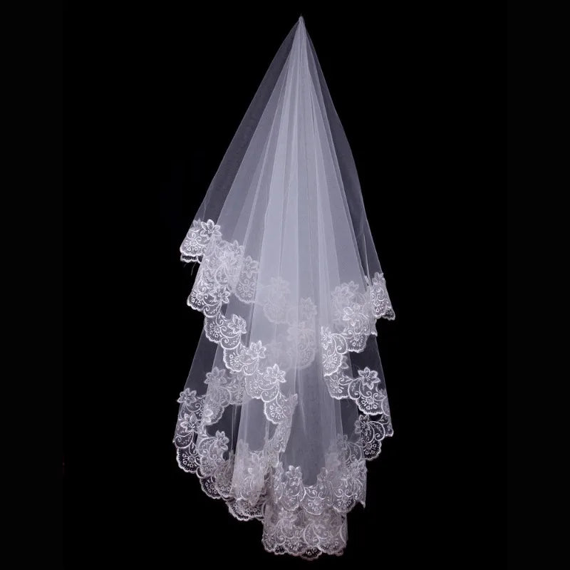 voile mariée blanc dentelle florale classique opacité simple couche cérémonie mariage