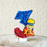 bougies décoratives anime personnages paillettes bleu rouge jaune blanc thème naruto shippuden anniversaire gâteau