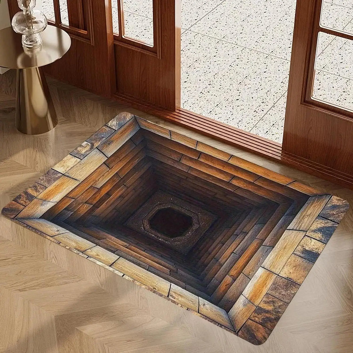 tapis moderne effet 3d anti dérapant texture bois salon entrée polyester marron noir beige