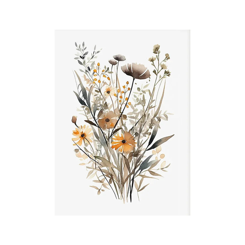 toile d'art moderne fleurs séchées beige blanc cadre bois chambre salon