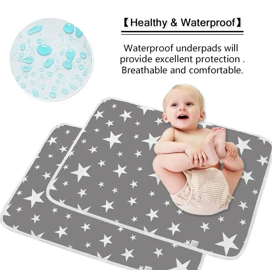 tapis imperméable bébé étoiles gris blanc moderne anti fuite hygiène changement couche réutilisable