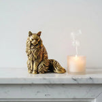 statue chat or poilu résine texturée art décoratif intérieur maison salon