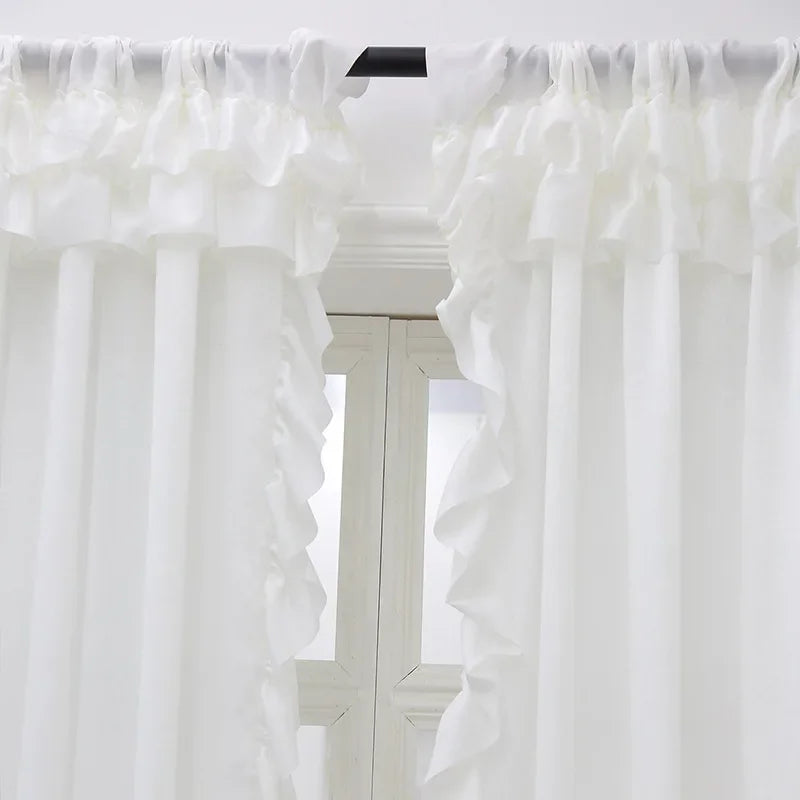 rideau blanc volants classique tubulaire translucide polyester balcon maison