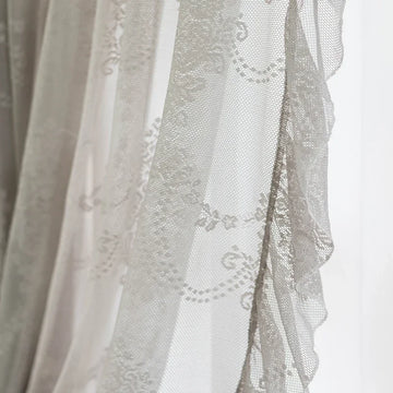 rideau gris semi transparent brodé fleurs classique fenêtre française polyester