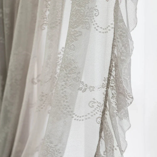 rideau gris semi transparent brodé fleurs classique fenêtre française polyester