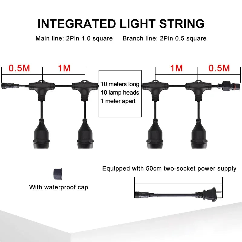 chaîne lumineuse noire led transparente moderne 10 20 lampes clips étanches camping mariage