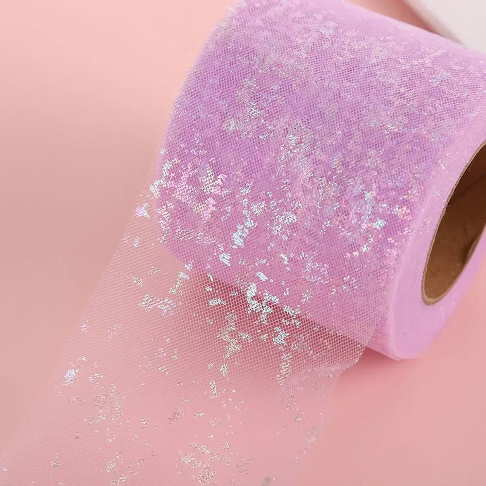 ruban décoratif pailleté bleu clair rose violet blanc jaune pastel 6cm largeur polyester
