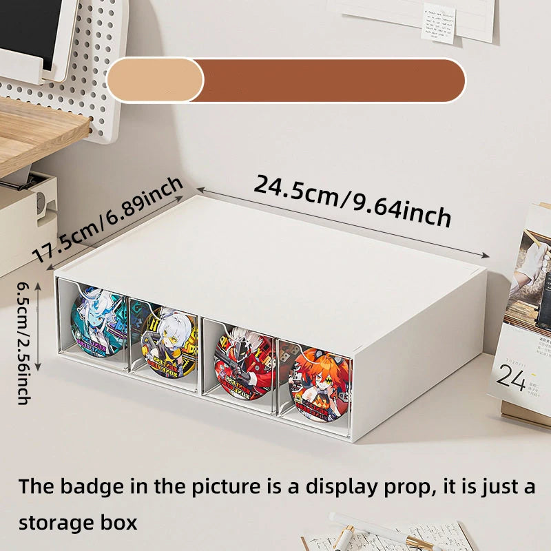 boîte rangement transparent moderne compartiments graphiques colorés réutilisable blanc fonctionnelle badges articles divers