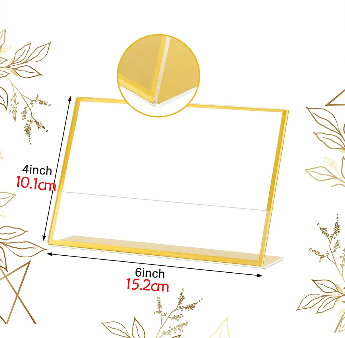 cadre photo acrylique transparent bord doré support table mariage menu menu transparent élégant