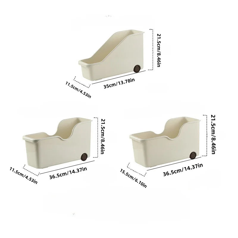 bac rangement moderne boîte stockage réutilisable roulettes poignée beige clair plastique