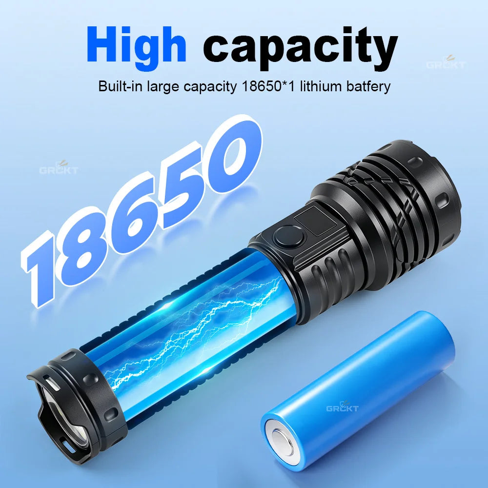torche rechargeable led ultra puissante 300w lumineuse survie camping travail