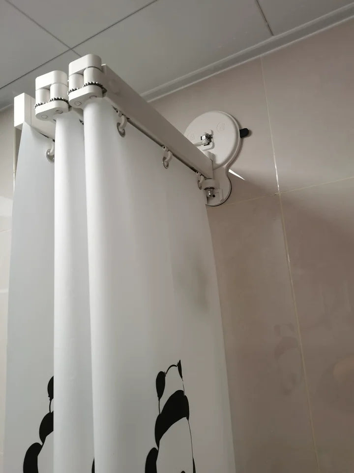 rideau douche blanc panda moderne support mural pliable double ventouse invisible
