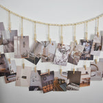 cadre mural boho chic bois ficelle naturelle beige blanc photos suspension pinces linge