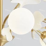 lampe suspendue contemporaine or blanc fleurs opalescente 10 têtes chaîne neutre
