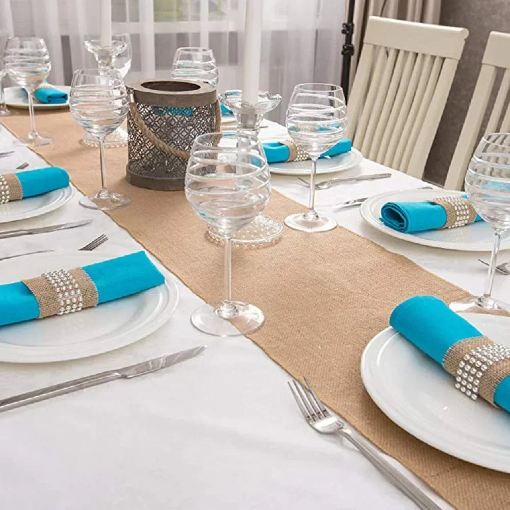 nappe jute rustique mariage campagne 100cm 240cm 500cm texture naturelle boissons vaisselle