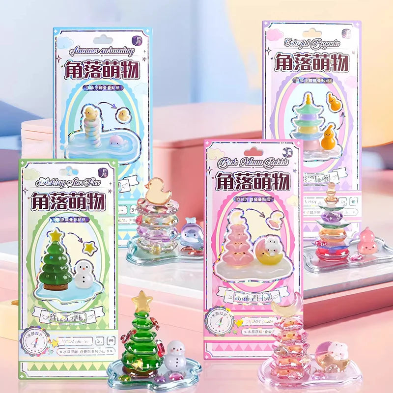 miniatures décoratives animaux géométriques adhésives bleu vert rose blanc mignon cartoon