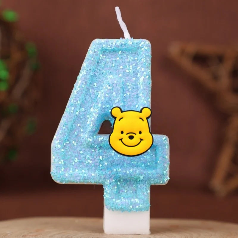 bougies numériques pailletées winnie ourson anniversaire enfant bleu jaune