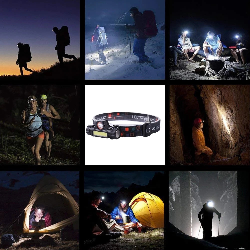lampe frontale led noir bandeau ajustable 1500lm 2000lm 18650 batterie charge usb camping chasse