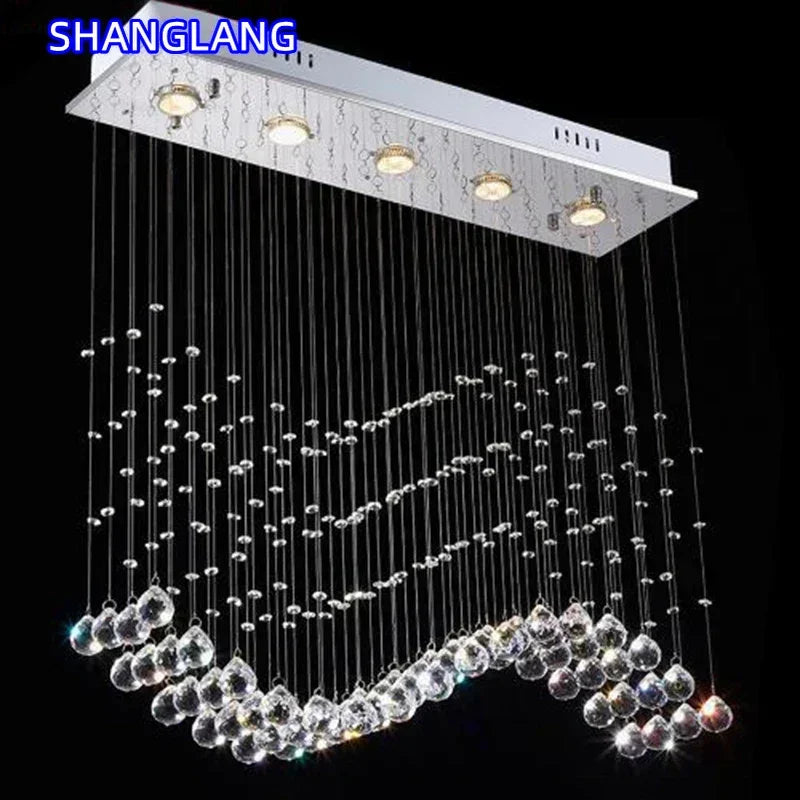 suspension lumineuse moderne cristal transparentes chaînes argentées salle bain élégante 90 260V