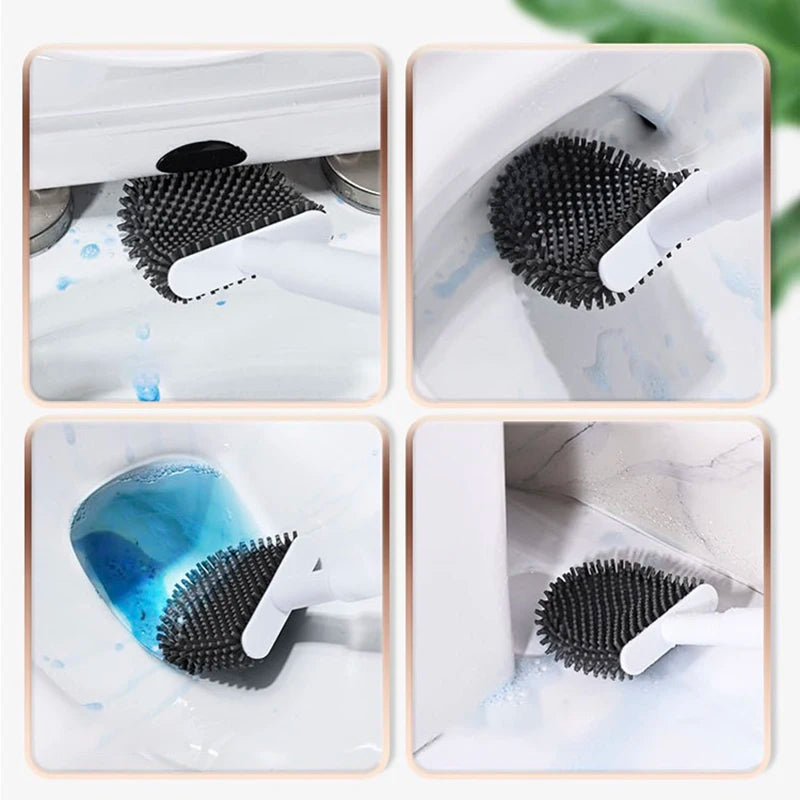 brosse wc moderne adhésif poils noirs blanc accessoire salle bain nettoyage durable 42cm