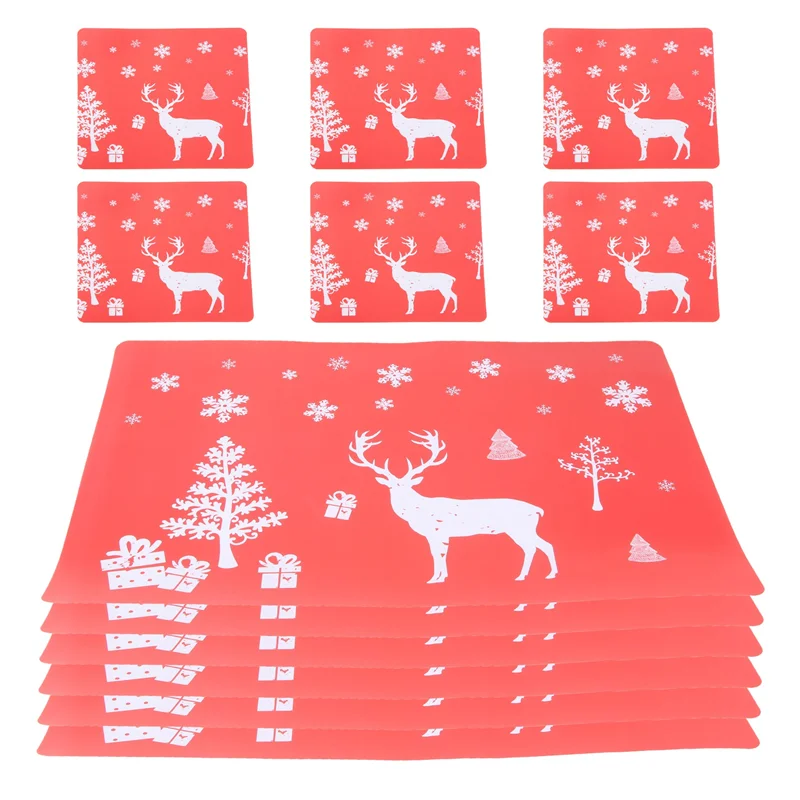 serviettes table noël rouge cerfs sapins flocons neige lavables set festive