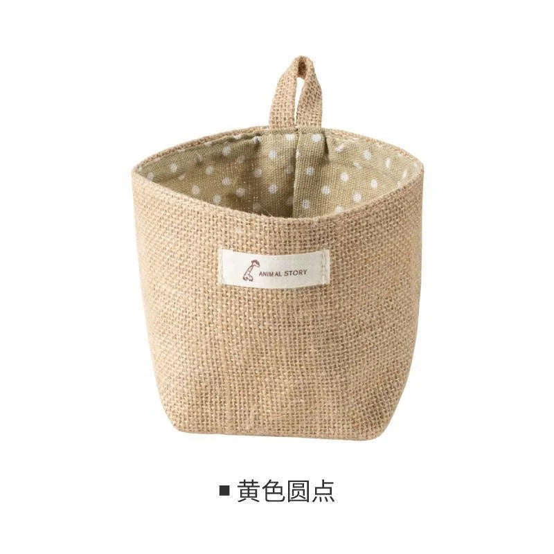 sac rangement toile jute pois blancs rayures noir blanche rustique boho chic anneaux métalliques