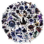 stickers adhésifs violet fleurs crânes bijoux globe terrestre oiseaux géométriques art gothique scolaire enfants