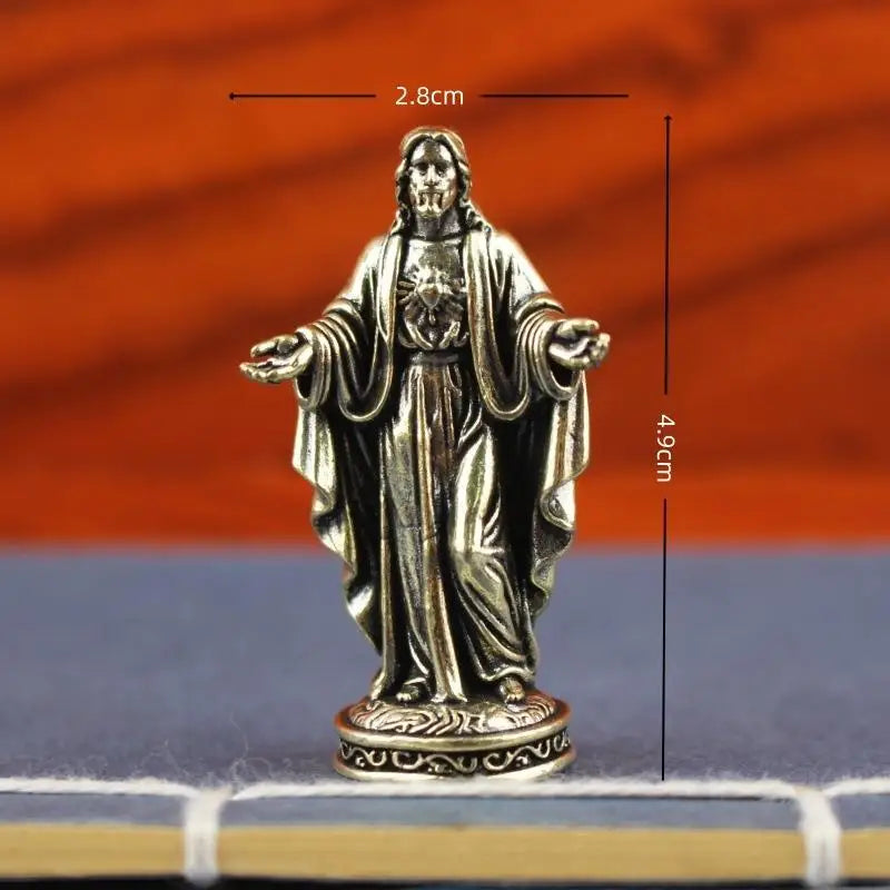figurine religieuse jesus sacre coeur bronze detaillee ornement maison decor vintage traditionnel