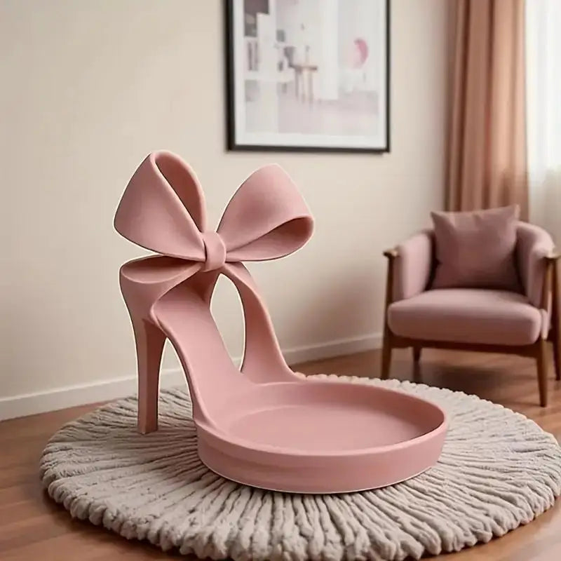 porte bijoux chaussure talons hauts rose clair noeud papillon moderne résine rangement lune cercle
