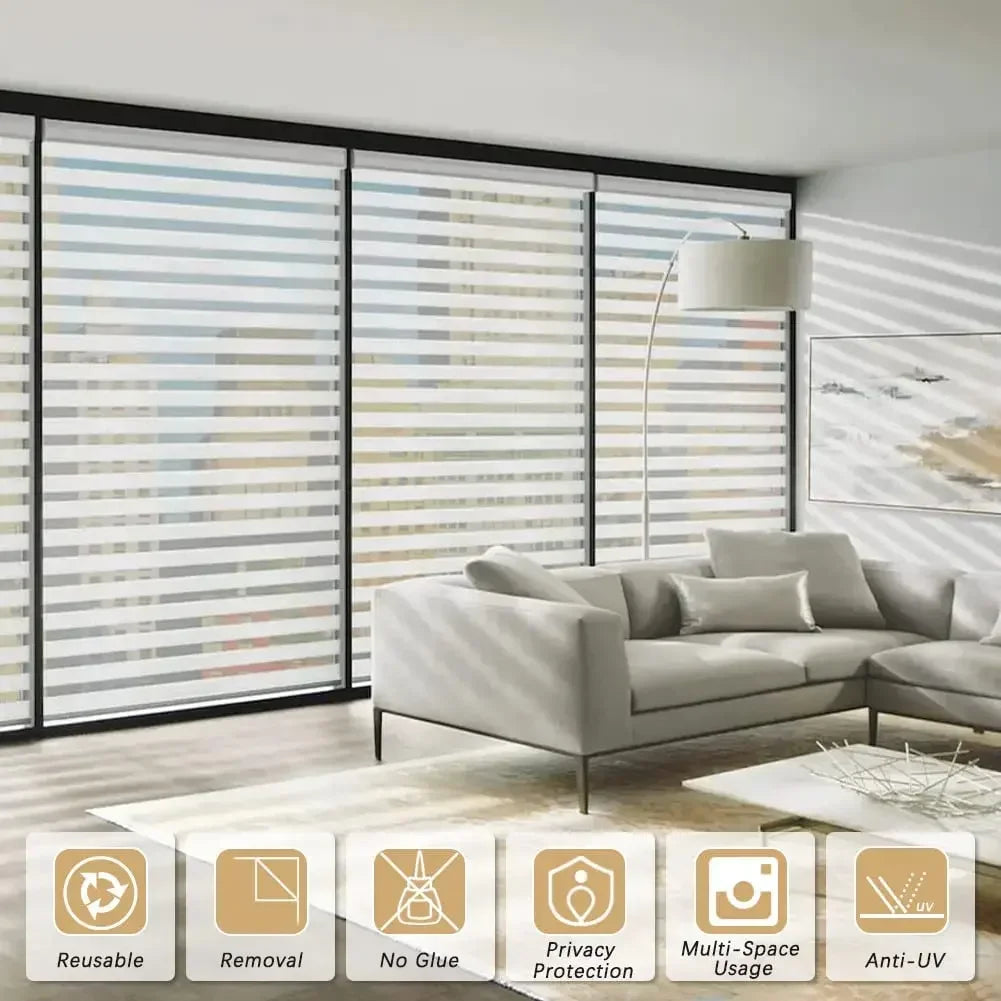 film fenêtre adhésif rayures horizontales blanc gris moderne isolation thermique uv protection DIY