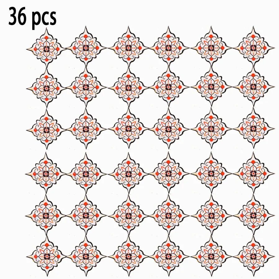 sticker decoratif moderne floral 36 pieces blanc noir orange pvc adhesif mur toilette cuisine