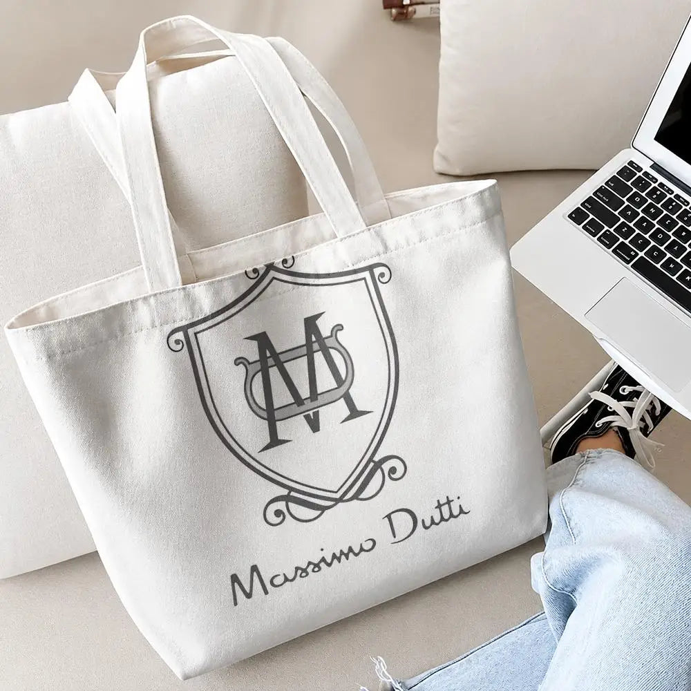 sac main toile blanche pochette logo poignées détachables fermeture éclair