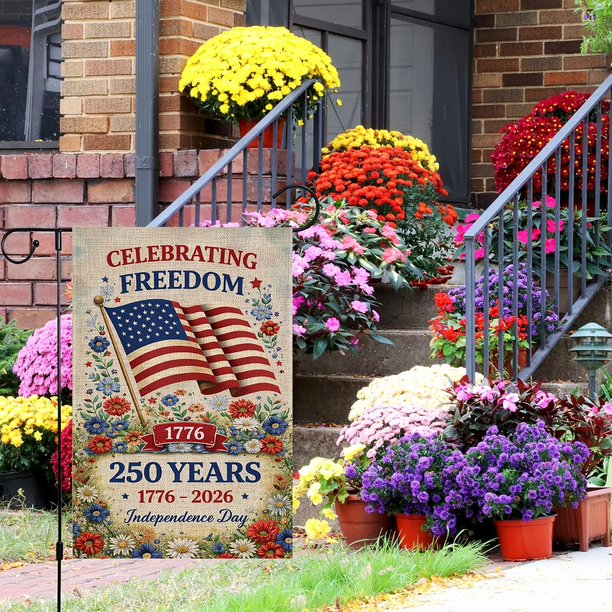 drapeau jardin fleuri vintage multicolore rouge blanc bleu 45x30cm crochet textes patriotiques