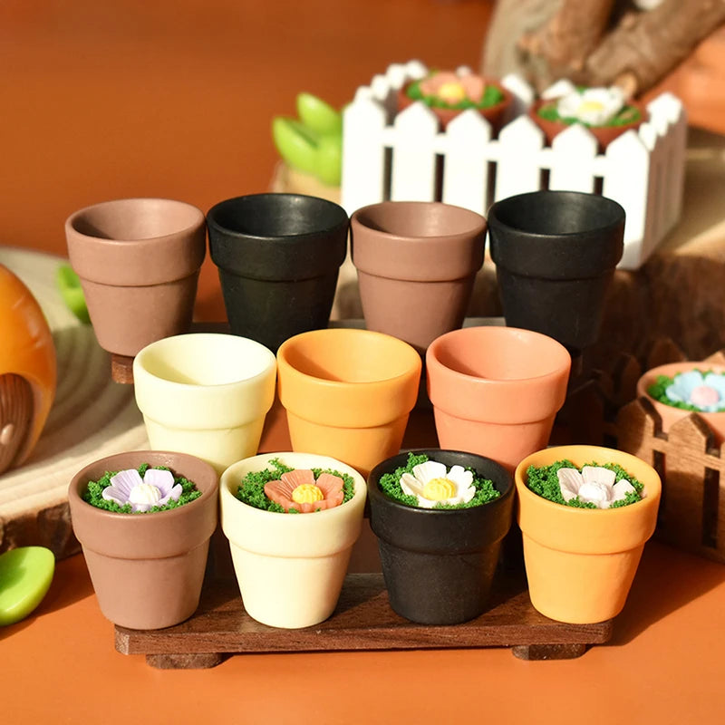 pots fleurs miniatures résine couleurs variées moderne minimaliste jardinage accessoires maison poupée éléments