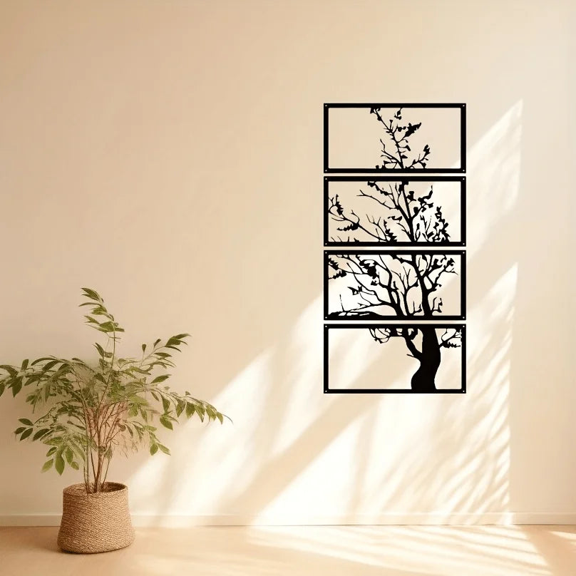 décoration murale moderne tableau noir silhouette arbre branches feuilles opaque salon chambre