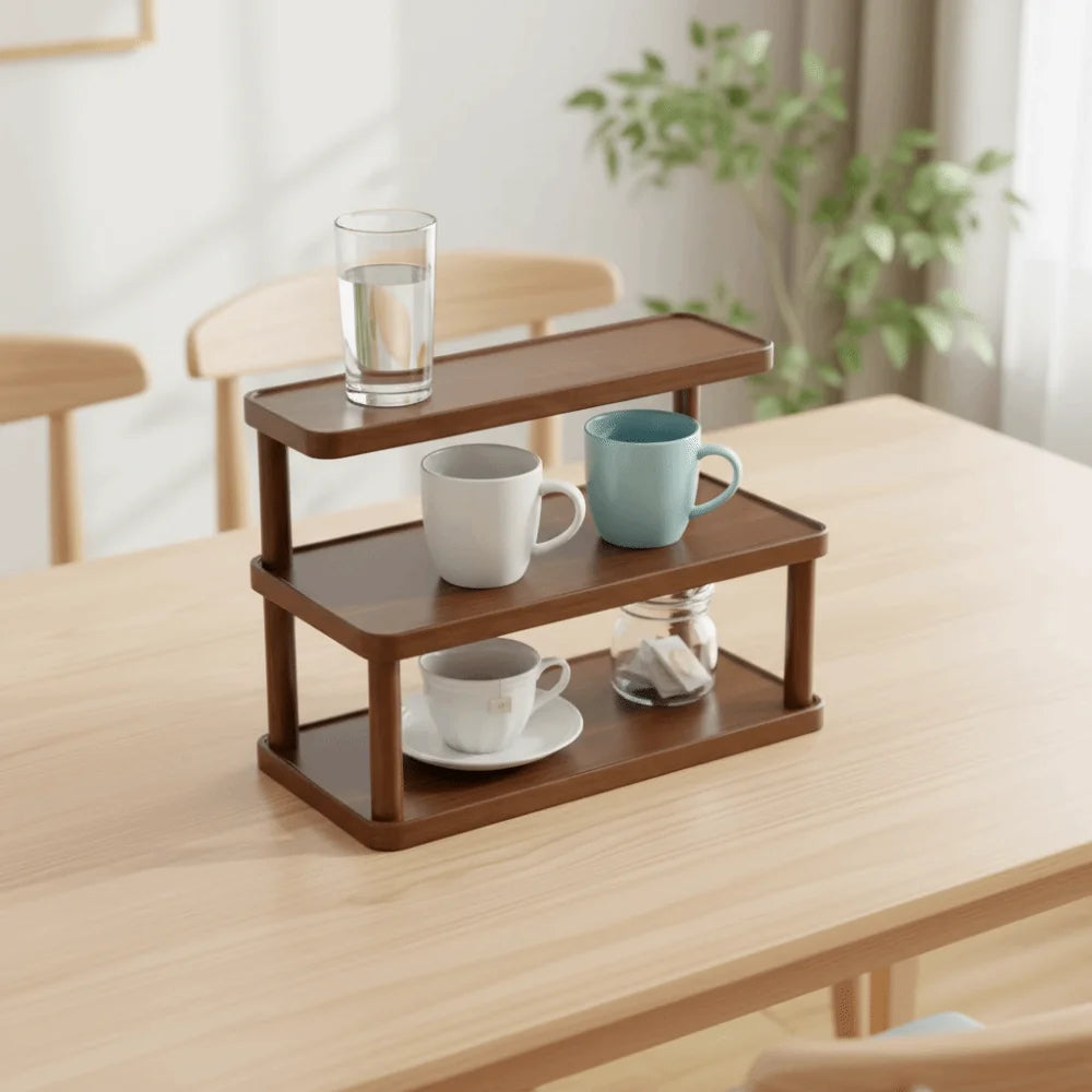 porte tasses réutilisable étagère bois moderne niveaux marron clair tasses pots thé économie espace