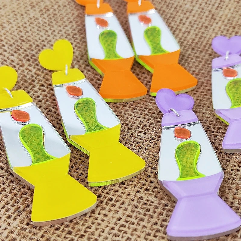 Boucles d'oreilles lampe lave jaune clair vue de face