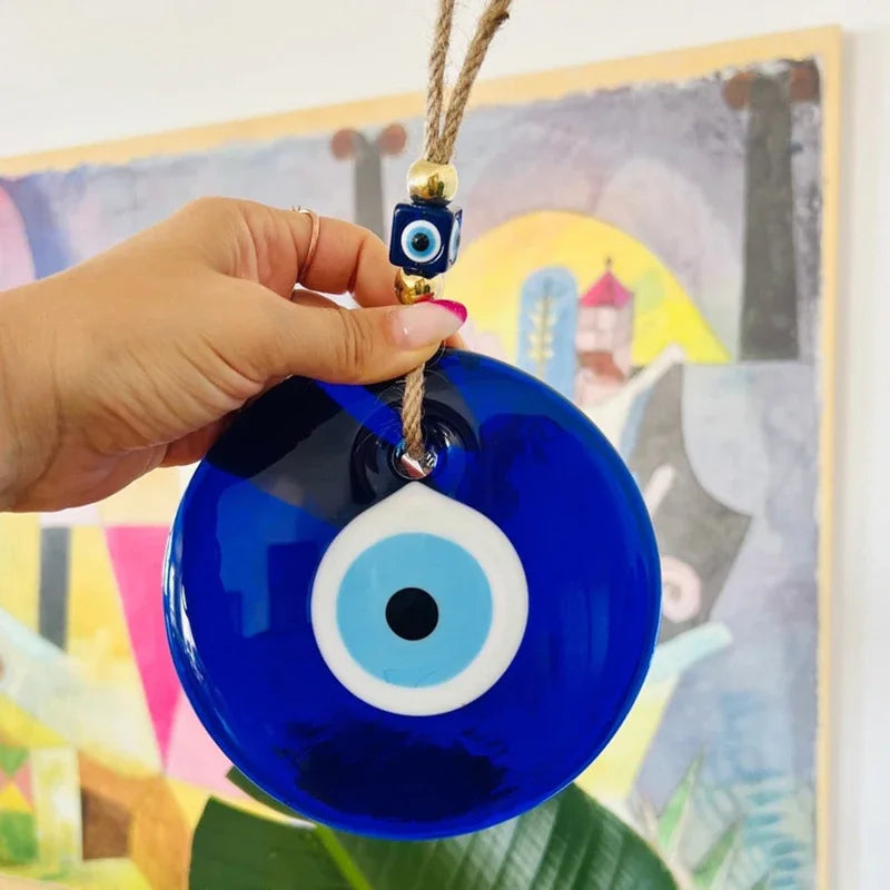 pendentif œil malheur bleu foncé oeil blanc cordelette traditionnel protection maison