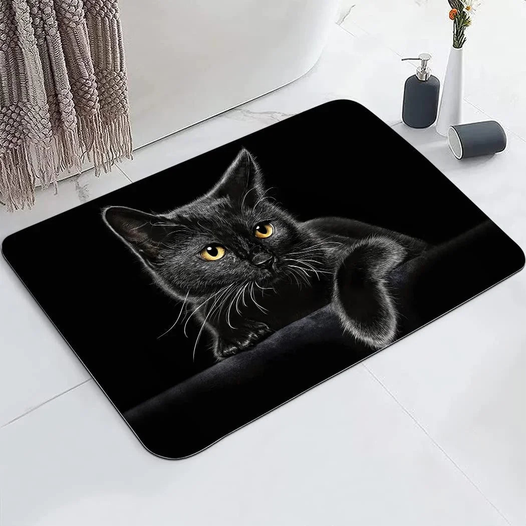 tapis moderne motif chats floral noir blanc orange dimension 30x50cm 40x60cm