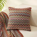 coussin carré zigzag multicolore ethnique polyester coton décoration intérieure chaise fixations oreillettes