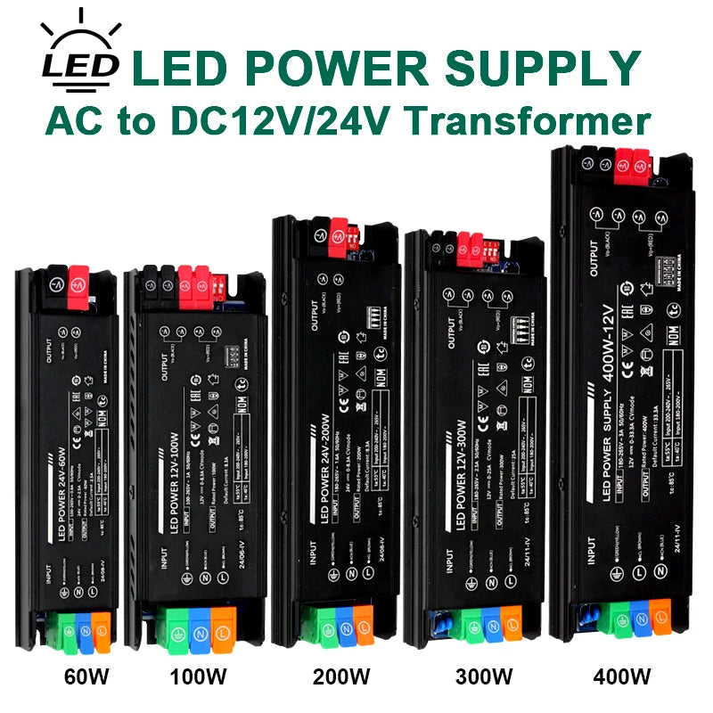 transformateur alimentation led 100w 200w 300w 400w ac100 265v dc12v dc24v clips industrielle