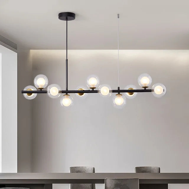suspension luminaire moderne boule verre blanc translucide salon cuisine salle manger led noir