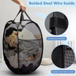 panier linge pliable polyester maille noir moderne poignées renforcées poches